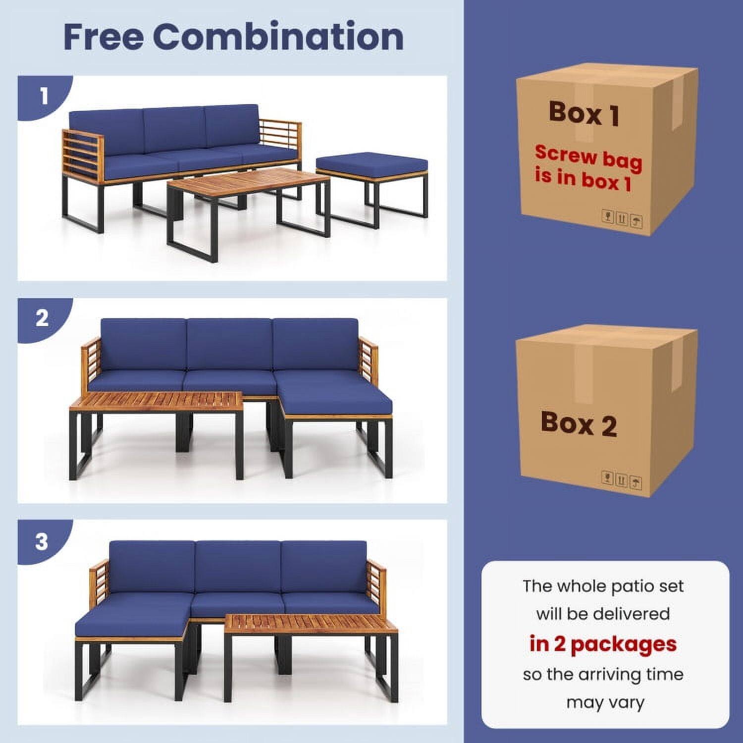 Free Combination

1. Box 1
   - Screw bag is in box 1

2. Box 2

3. The whole patio set will be delivered in 2 packages so the arriving time may vary