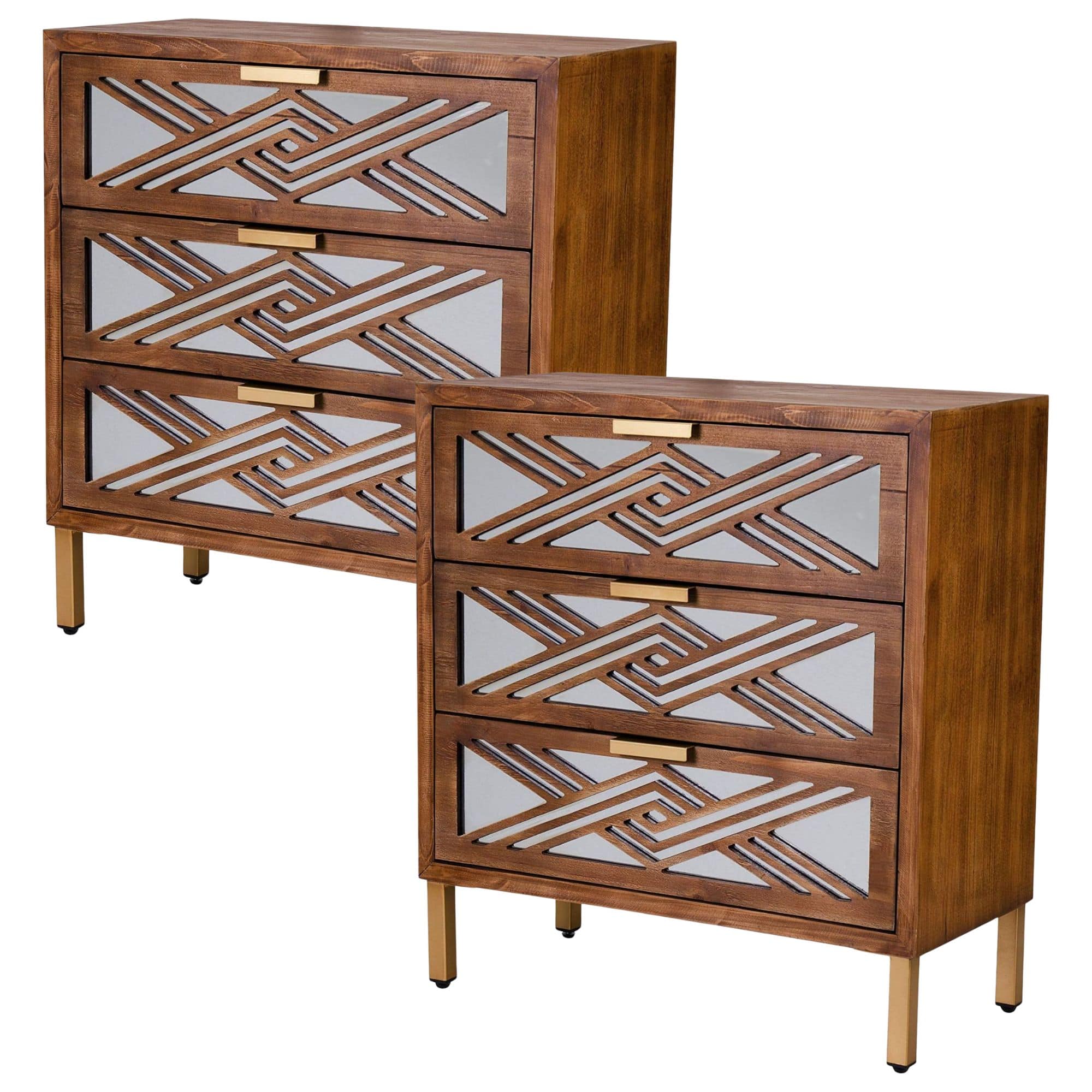 COZAYH - 3-Drawer Modern Accent Dresser Mirror Front Storage Cabinet, Set of 2 - Wood