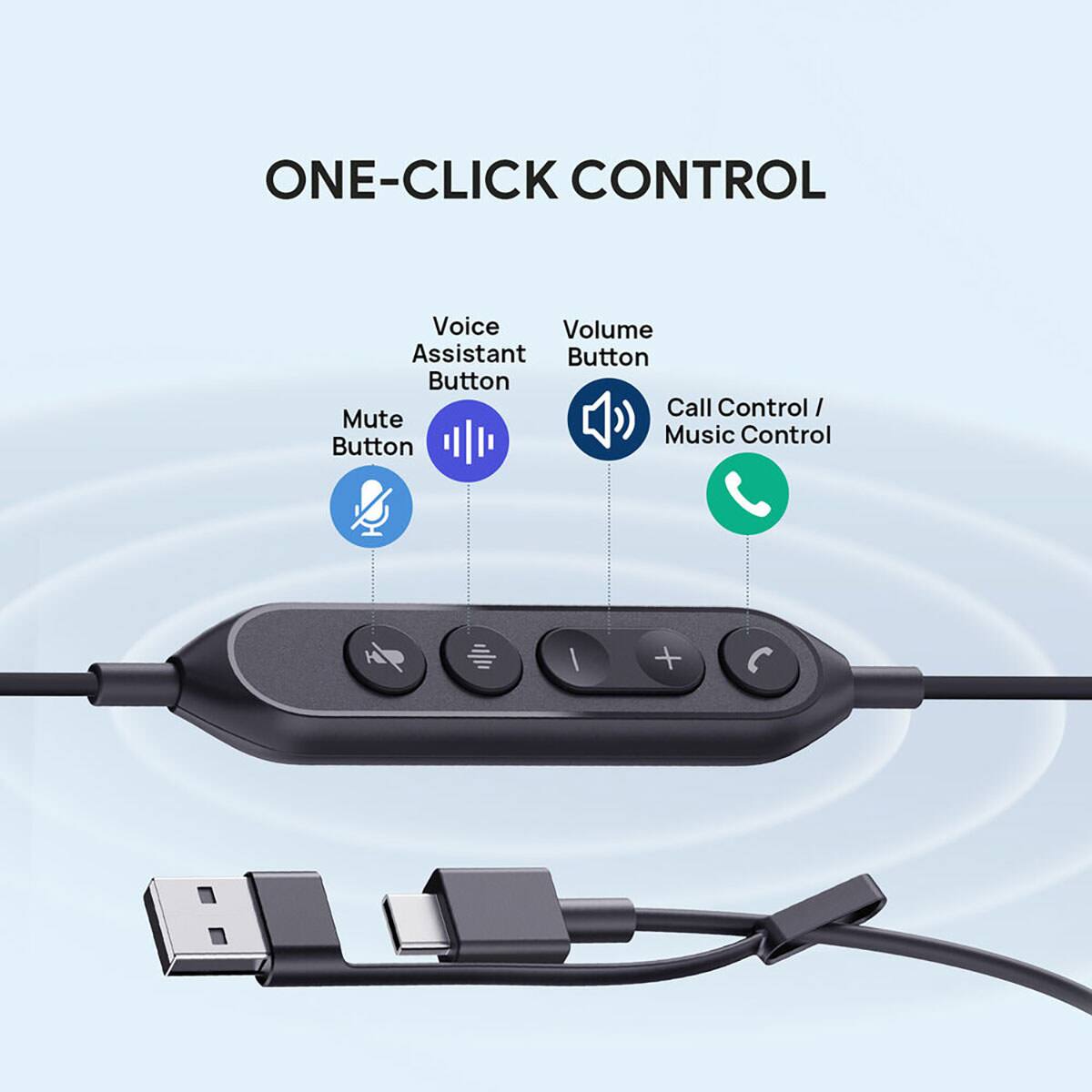 ONE-CLICK CONTROL

- Voice Assistant Button
- Volume Button
- Mute Button
- Call Control / Music Control