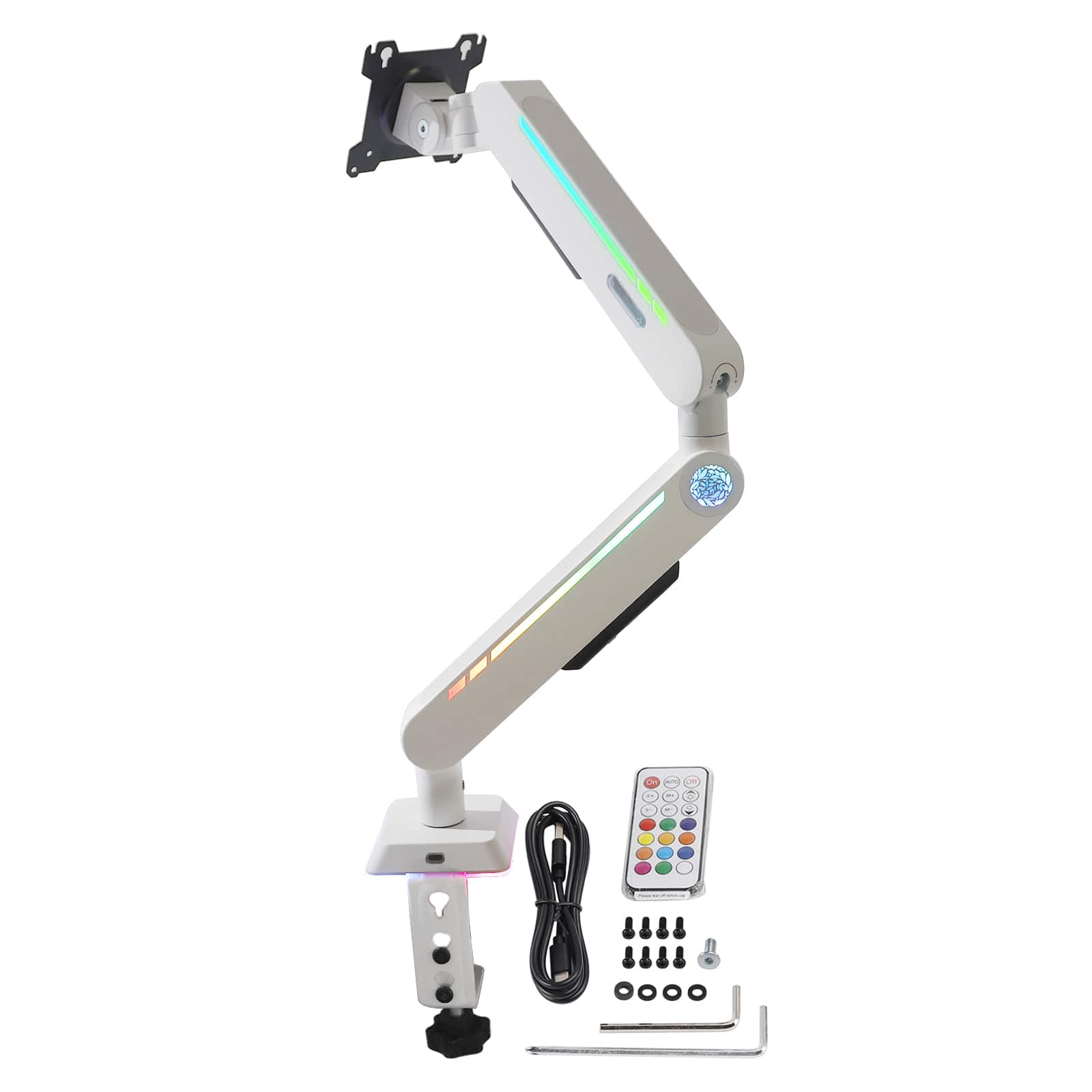 Topteng - Gaming Monitor Arm for 17"-32" Screens – RGB Lighting, 19.8 lbs Capacity, Full Motion Adjustment, Fit for Gaming Setup - White