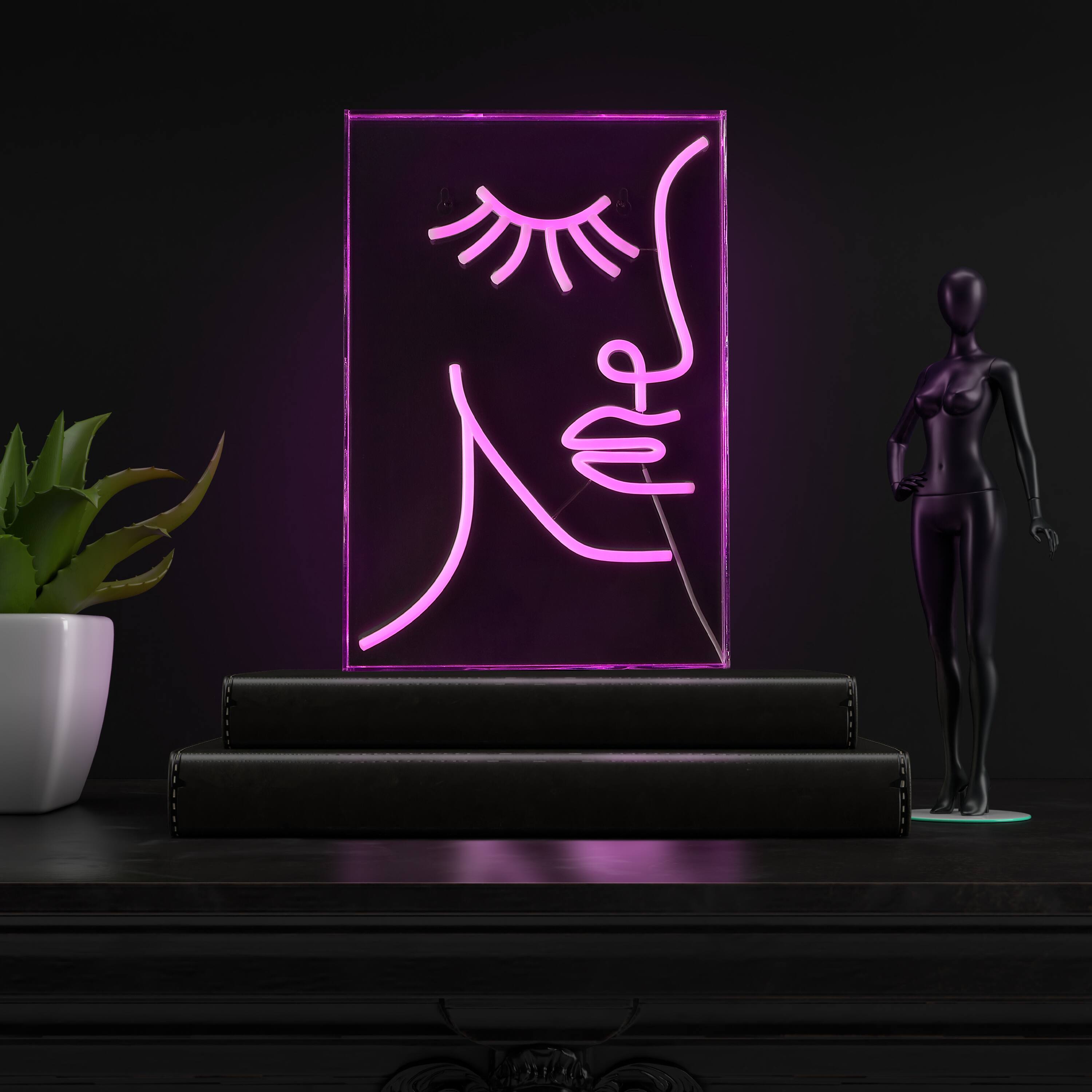 Alt View 1. Jonathan Y - Half-Face 10.3" X 15" Contemporary Glam Acrylic Box USB Operated LED Neon Light, Pink - Pink.