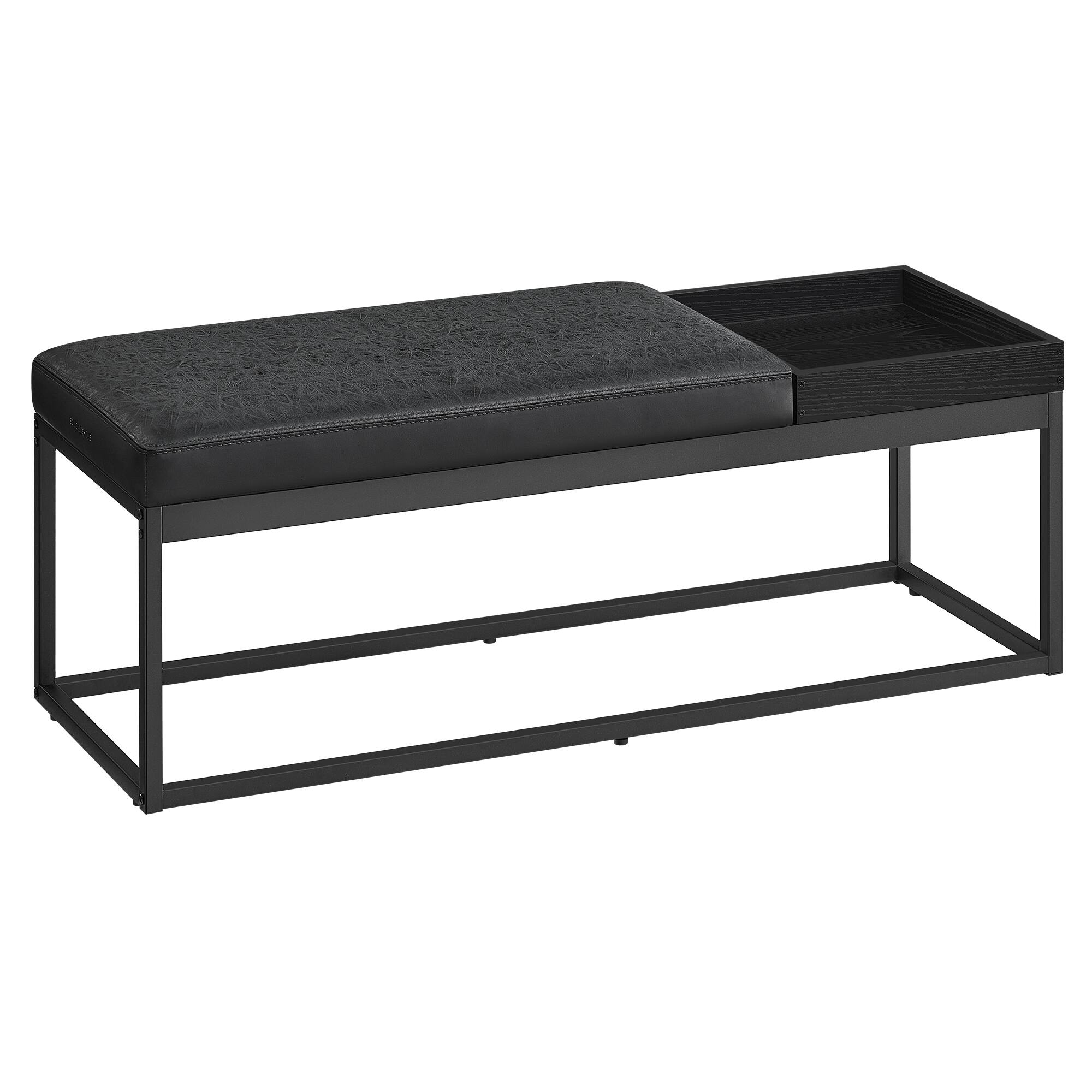 Angle. Songmics Home - Ottoman Bench, End of Bed Bench, Reversible Top, Shoe Bench with Tray, Steel Frame, Max. Load 660 lb - Ink Black.