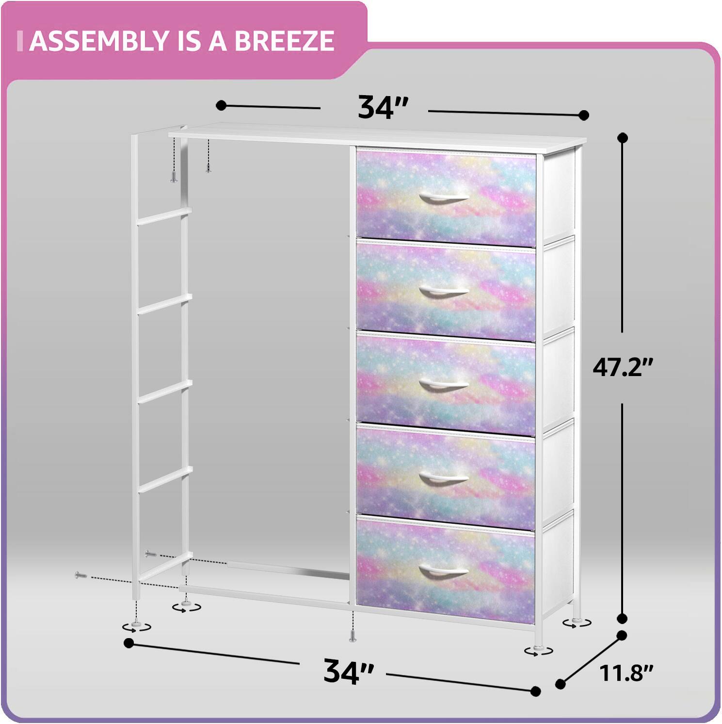 ASSEMBLY IS A BREEZE

34"  
47.2"  
34"  
11.8"