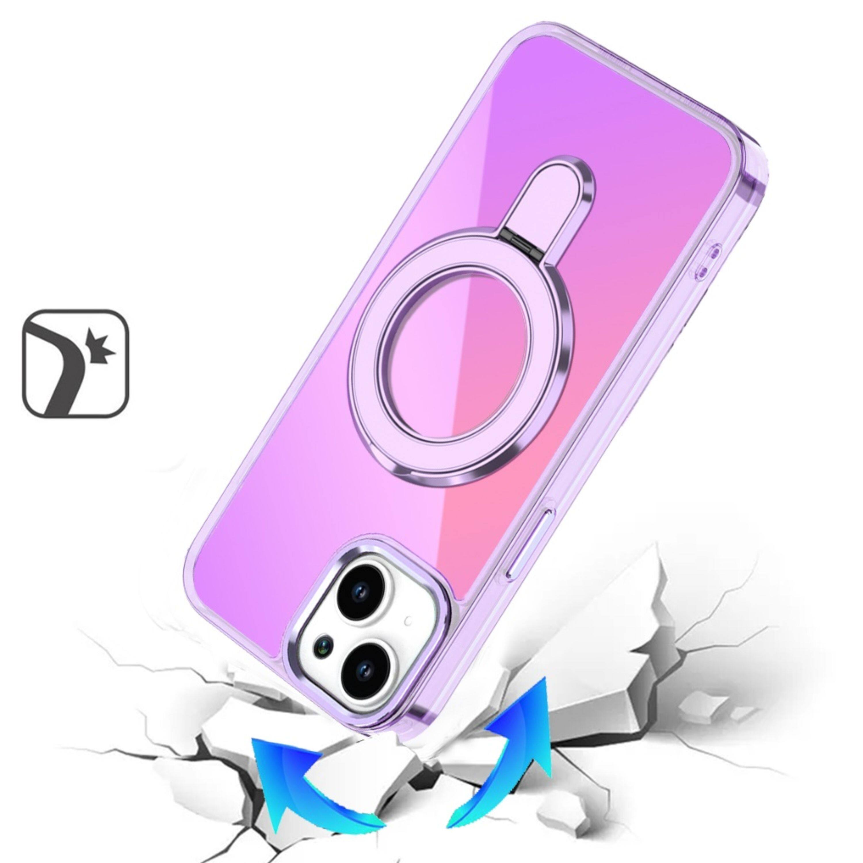 Angle. Kitcheniva - Radiant Chrome Magnetic Circle Stand Phone Case With Tempered Glass For iPhone 13/14 Light Purple - Light Purple.
