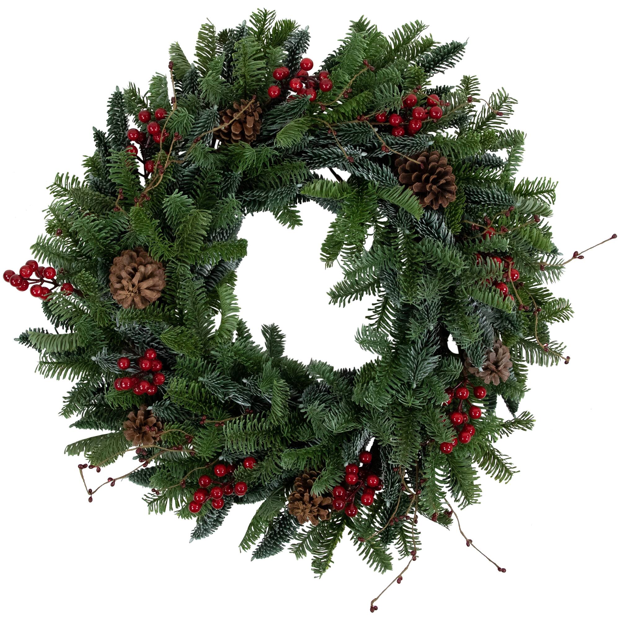 Front. Northlight - 30'' Red Berries and Pine Cones Christmas Wreath, Unlit - Green.