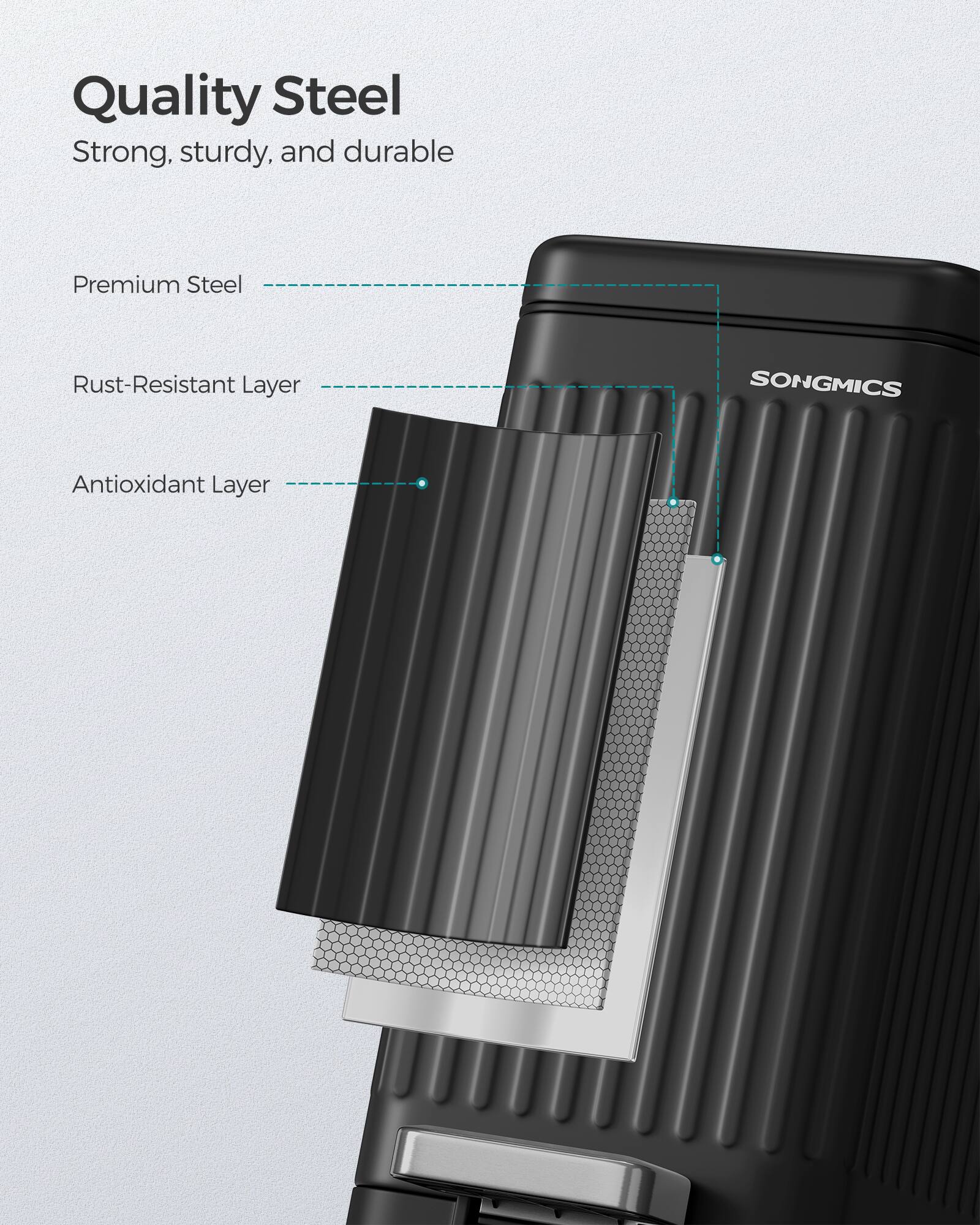 Quality Steel

Strong, sturdy, and durable

Premium Steel

Rust-Resistant Layer

Antioxidant Layer