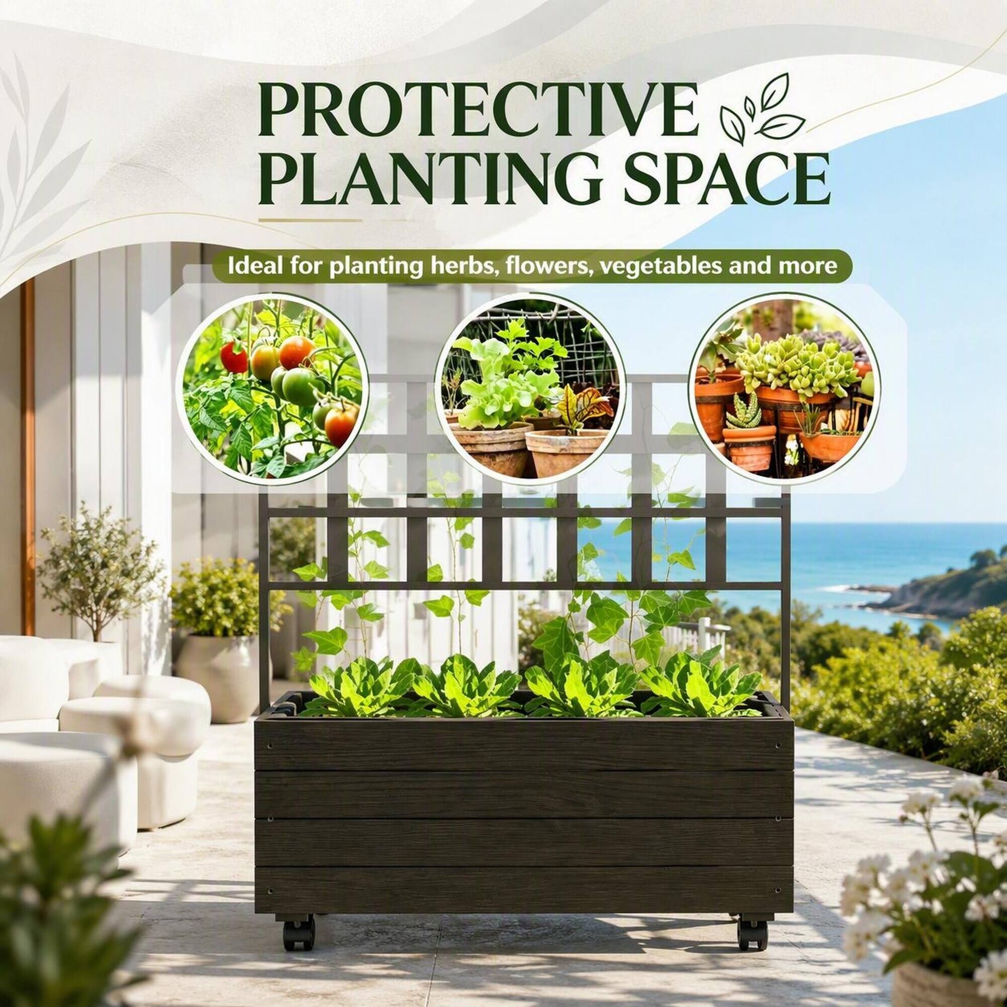 PROTECTIVE PLANTING SPACE  
Ideal for planting herbs, flowers, vegetables and more