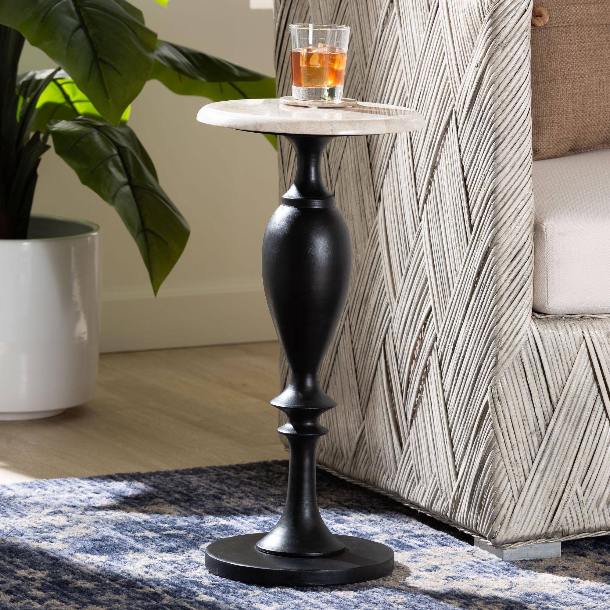 Alt View 2. bali & pari - Perlita End Table with Marble Stone Top - Sculpted Pedestal Accent Side Table for Living Room or Entryway - Grey/Black.
