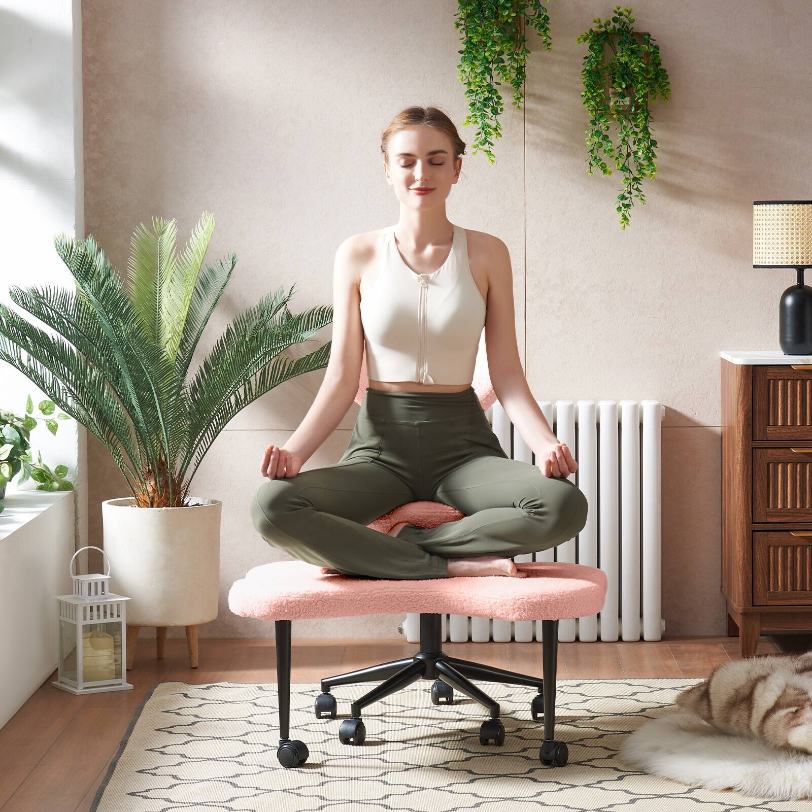 Left. Pinmoco - Pinmoco - Office Chair Ergonomic Cross-Legged Desk Chair with Height Adjustable Wheels Meditation Chair - Pink.