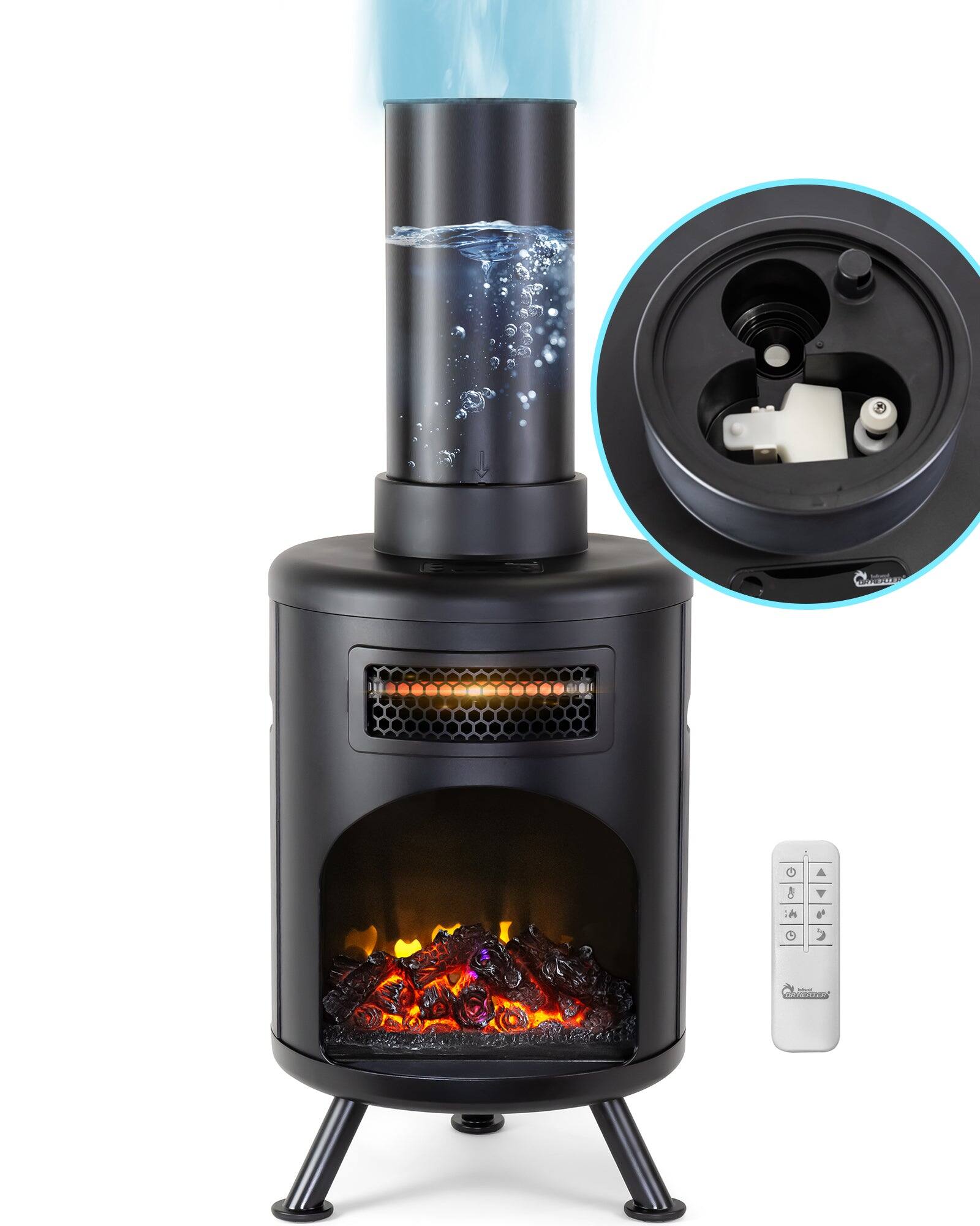 Alt View 6. DR. INFRARED HEATER - DR-991 Portable Electric Fireplace Space Heater with Humidifier & Remote, 1500W Infrared, 3D Flame, Timer, ETL Listed - Black.