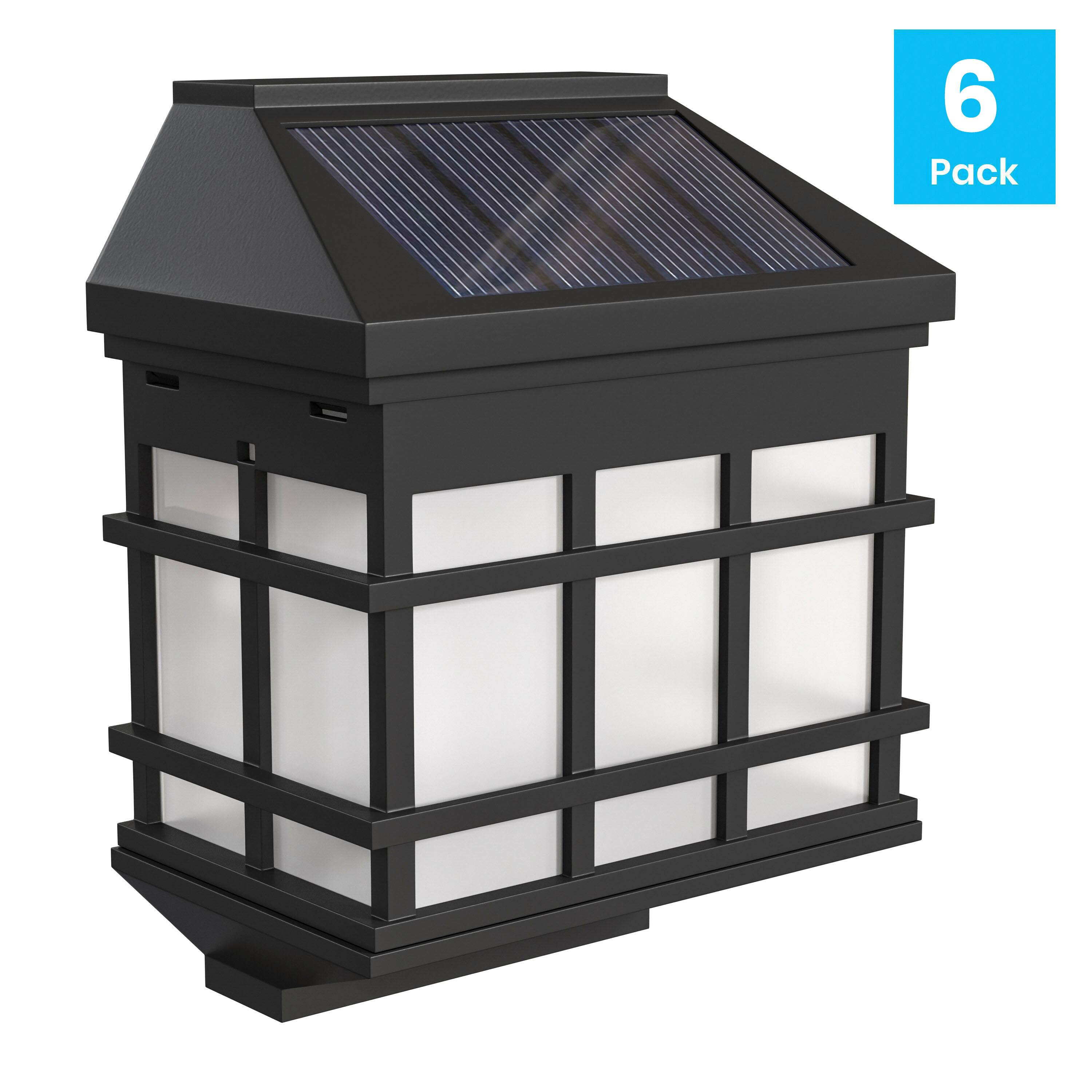 Alt View 1. Emma + Oliver - Set of 6 Solar Deck and Fence Lights, Decorative Outdoor Solar Powered Weatherproof Wall Mount Fence and Deck Lighting - Black.