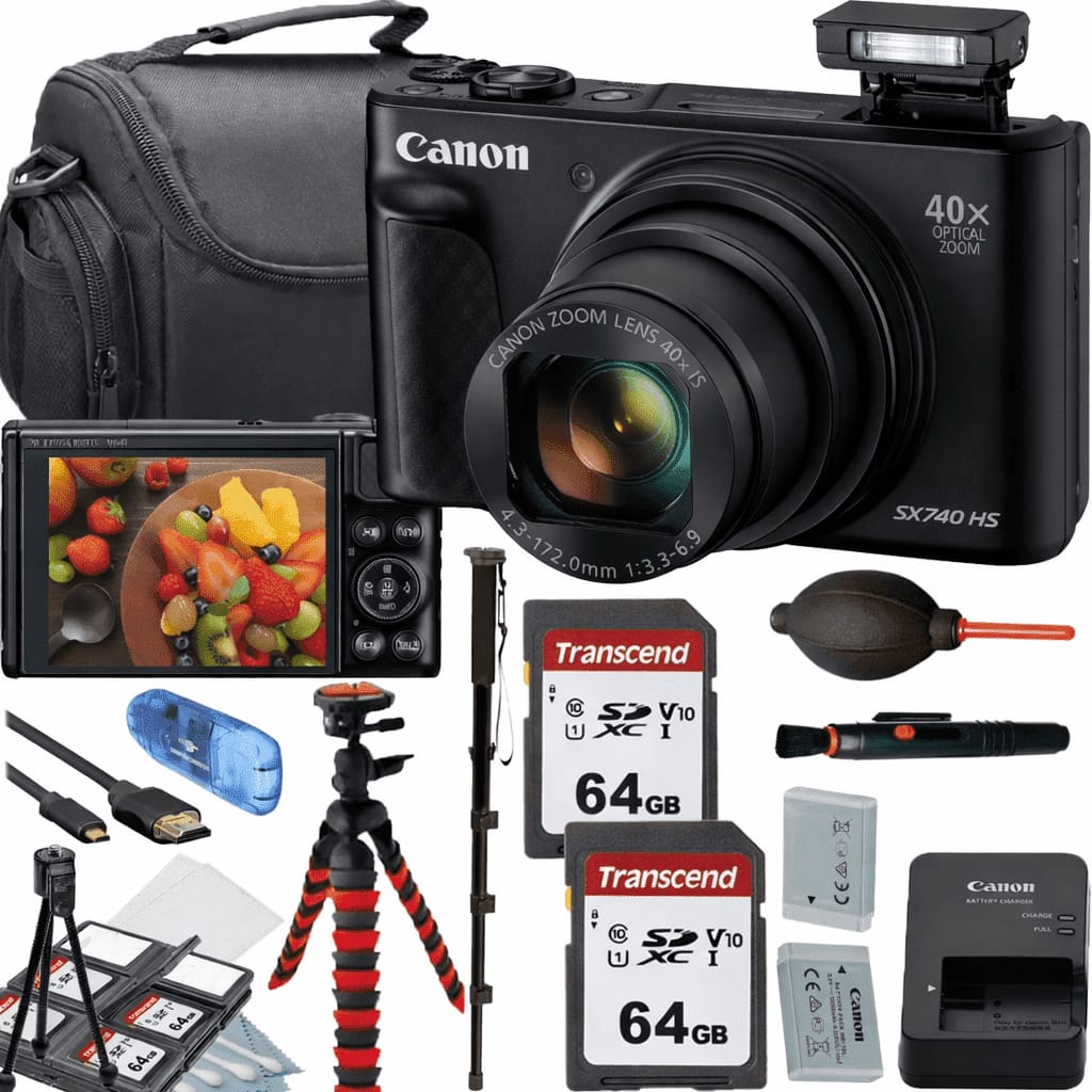 Bundle - Canon - PowerShot SX740 HS Digital Camera +Commander Camera Shoulder Camera Bag+12 inch Flexible Spider Tripod+Accessory - Black