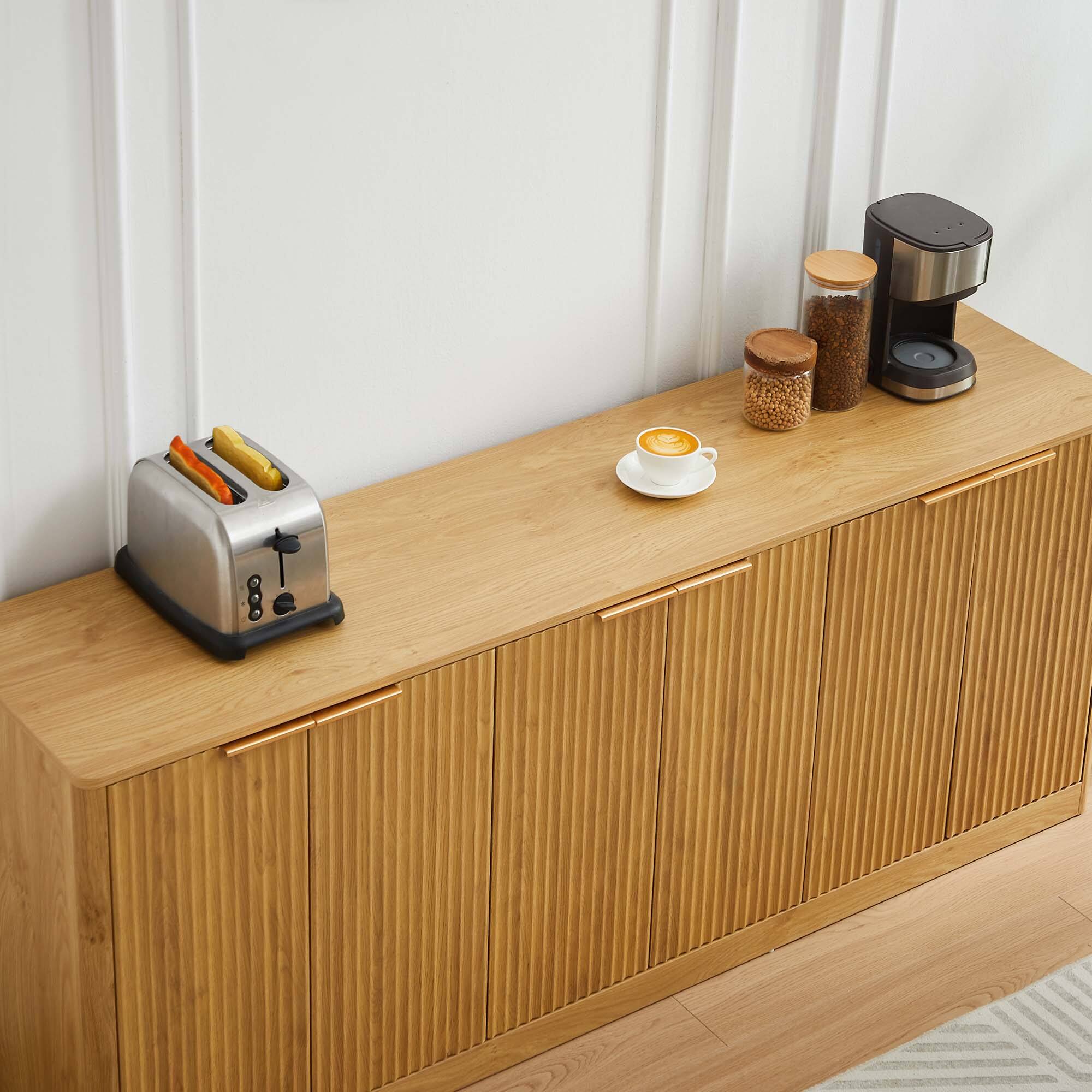 Alt View 5. Forest'nSky - 67-inch modern wavy sideboard, curved contour design storage cabinet,Natural - Natural.