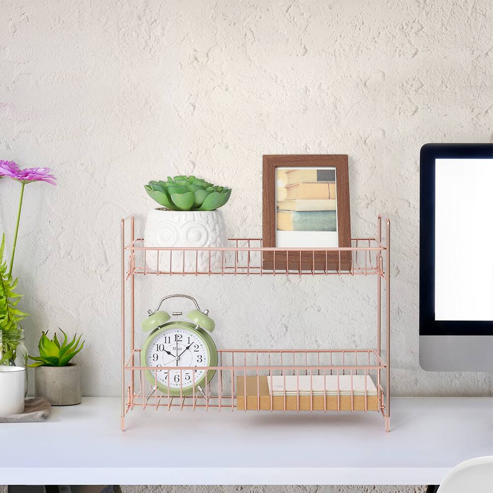 Alt View 1. Oumilen - 2‑Tier Rose Gold Spice Rack – Countertop Wire Organizer Shelf for Kitchen & Bathroom - Rose Gold.