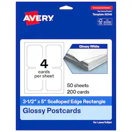 Avery - Cards with Scalloped Edges, 3.5" x 5", Glossy 200ct - White