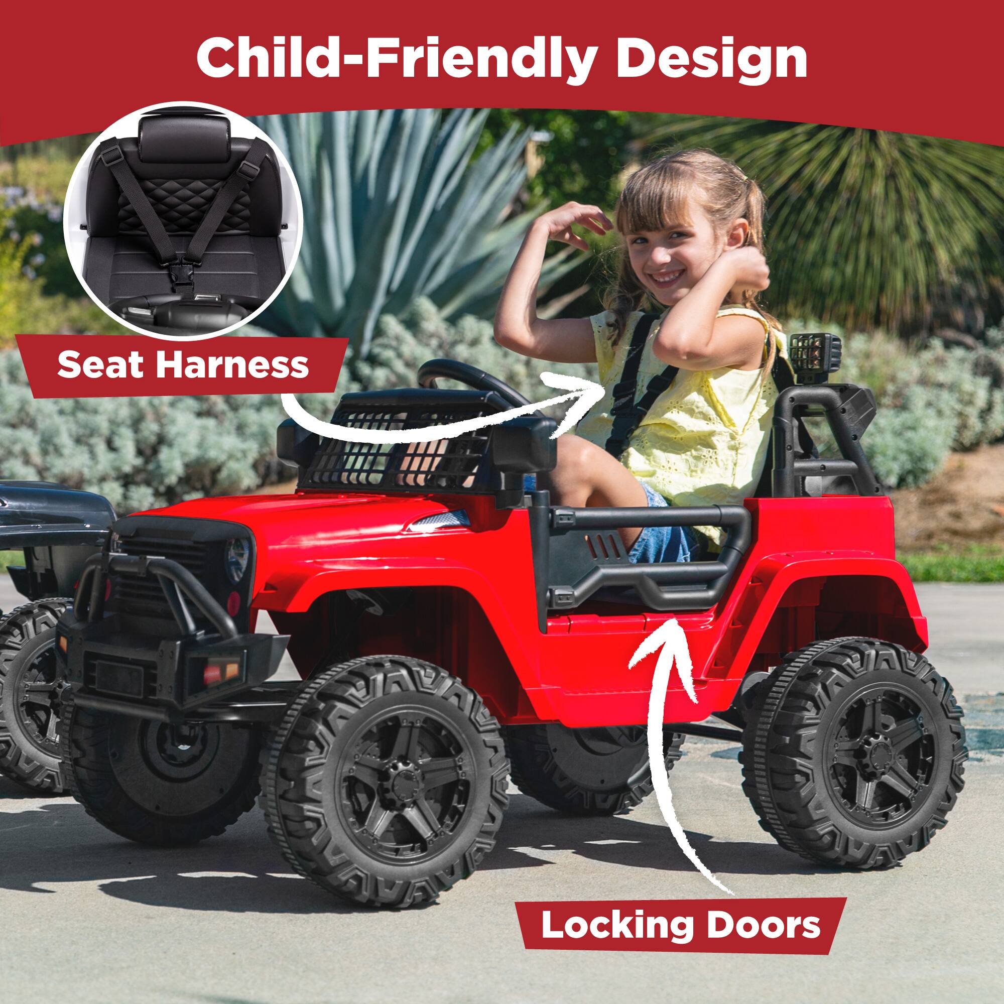 Child-Friendly Design

- Seat Harness
- Locking Doors