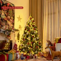 Costway - 6ft Pre-lit Snowy Christmas Tree 818 Tips with Pine Cones & Red Berries - Green - Front_Zoom