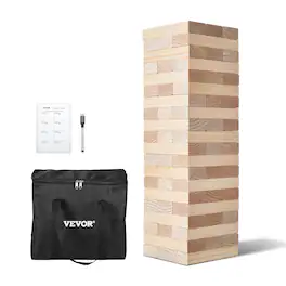 VEVOR - Tumbling Timber Toy, 60 Blocks Giant Tumble Tower Blocks Game, Pine Wood Tumbling Tower Game with Carry Bag - Raw wood color