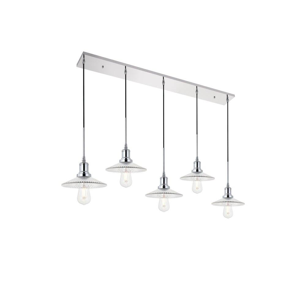Alt View 2. Living District - Waltz 5 Light Chrome Pendant - Chrome And Clear.