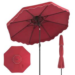 Gymax - 10 FT Patio Umbrella w/Push Button Tilt & Crank 2-Tier Vented Top 8 Metal Ribs Wine - Red