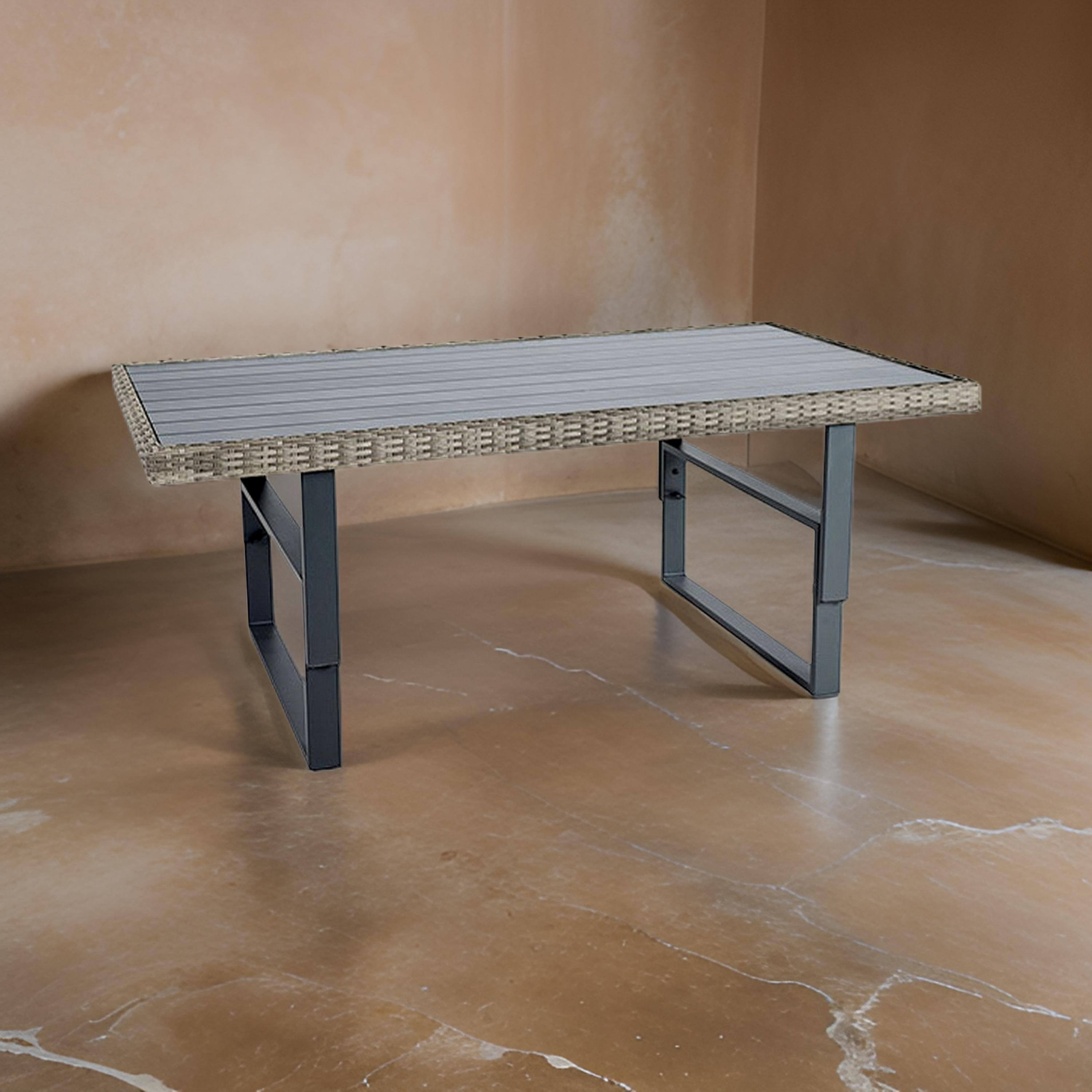 Alt View 7. Manhattan Lane - Foca 63 Inch Outdoor Rectangular Dining Table, Adjustable Height, Wicker - Gray, Brown.