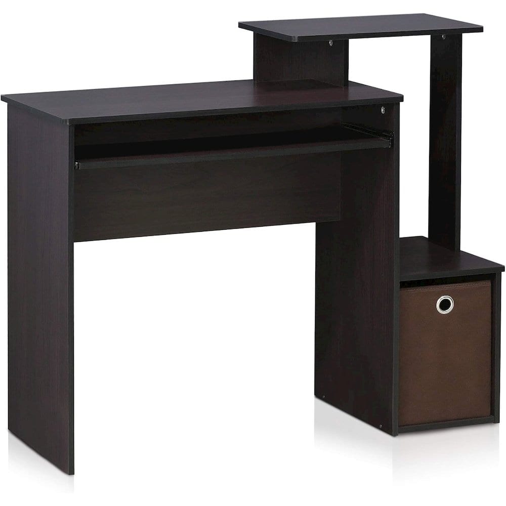 FurniFact - Brown Wooden Office Desk with Storage, Writing Desk and Study Desk Design - Dark Walnut