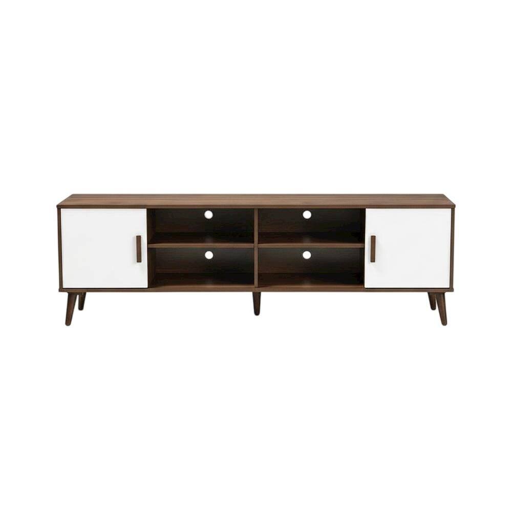 Alt View 3. FurniFact - Modern Two-Tone White and Walnut Finishes TV Stand with Wooden Frame - Brown.
