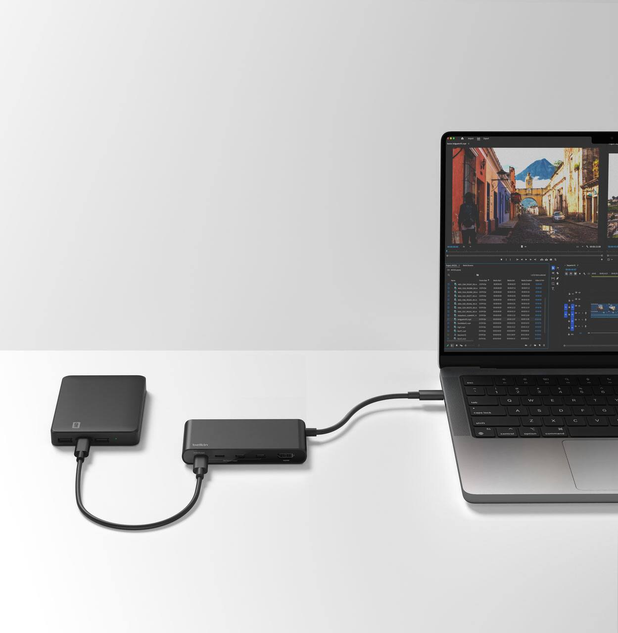 Alt View 7. Belkin - 5-Port Hub w/ 4K HDMI, 7.8 inch tethered USB-C cable, 100W Power Delivery for MacBook, iPad Pro, Chromebook & More - Black.