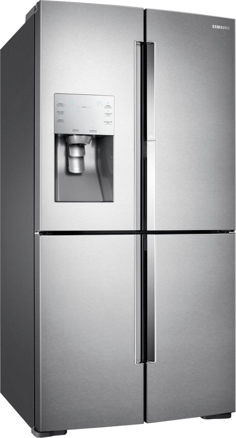 Angle View: Samsung - 27.8 cu. ft. 4-Door Flex French Door Refrigerator with Food ShowCase - Stainless Steel