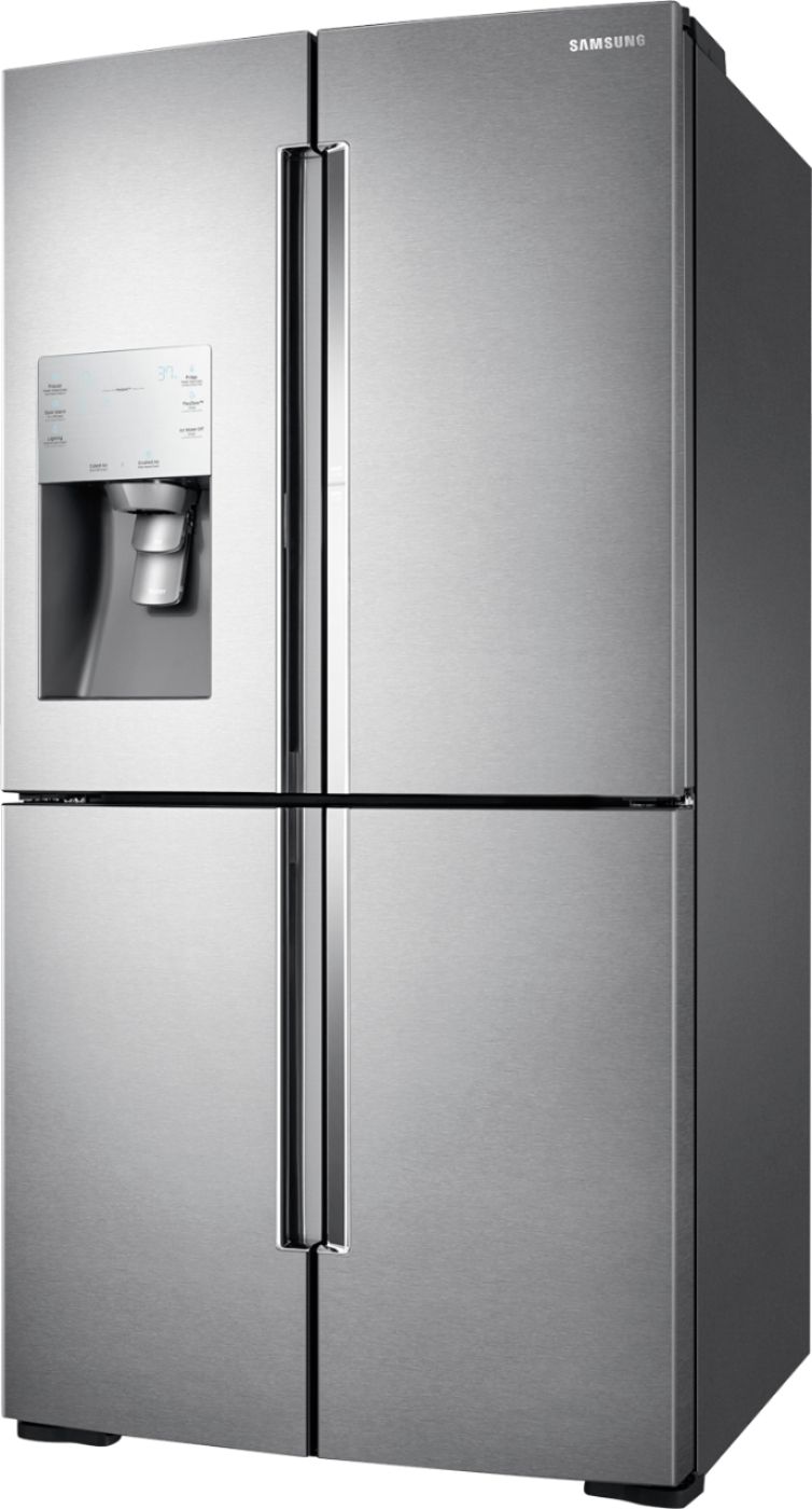 Left View: Samsung - 27.8 cu. ft. 4-Door Flex French Door Refrigerator with Food ShowCase - Stainless Steel