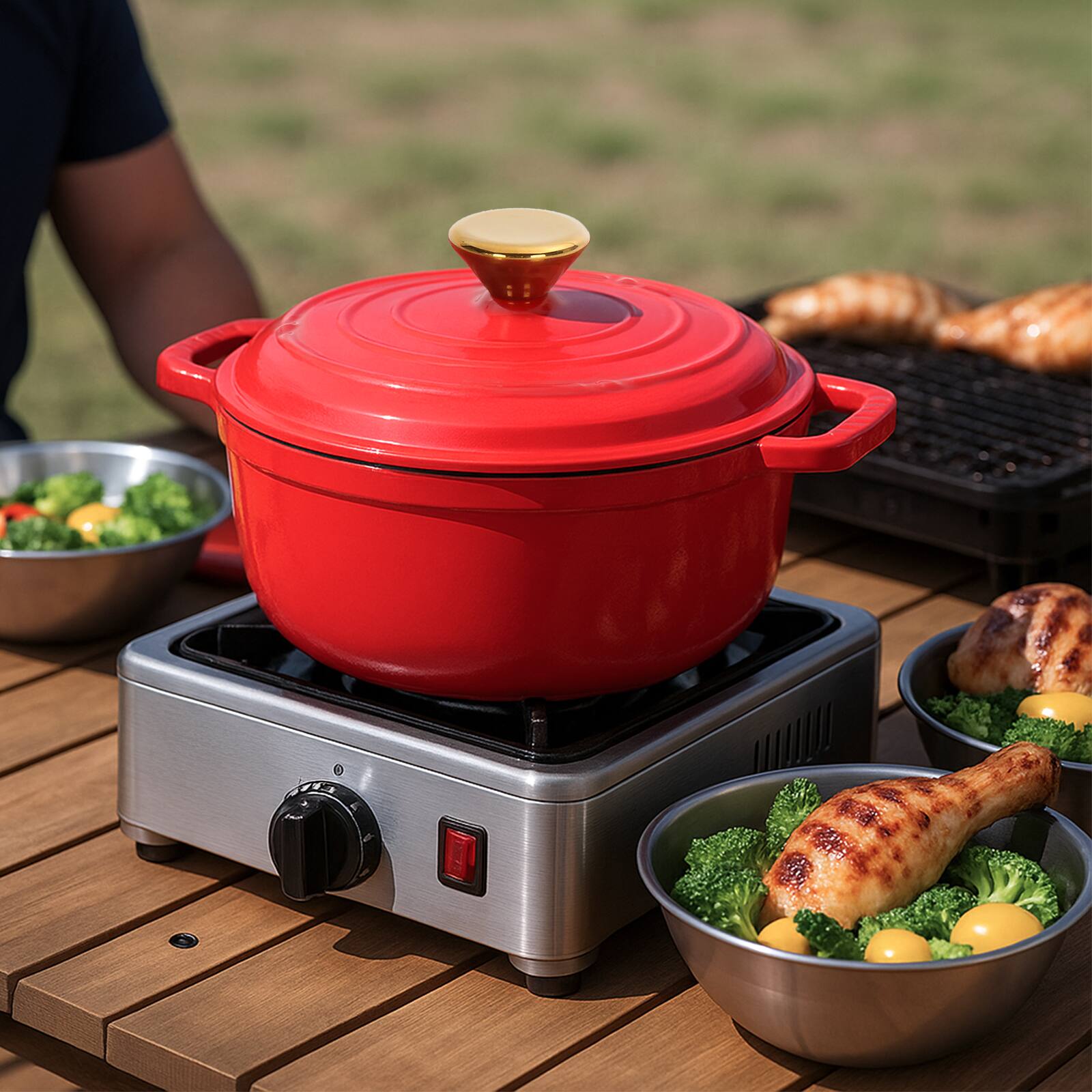 Alt View 2. Winado - 5QT Dutch Oven Enameled Cast Iron Bread Oven with Moisture-Lock Lid for Sourdough Baking & Cooking, Oven & Stovetop Safe - Red.