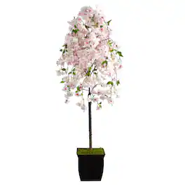 BreeBe - 70" Cherry Blossom Artificial Tree in Black Metal Planter - Pink