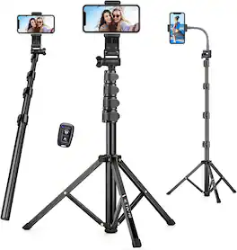 COTTAGE - Phone Tripod Tall For With Flexible Gooseneck Remote Portable Aluminum Cellphone Stand Selfies Video Record - Black