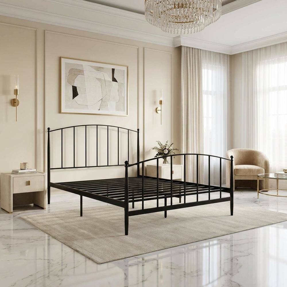 Alt View 3. FurniFact - Black Queen Headboard and Footboard with Classic Design and Durable Finish - Black.