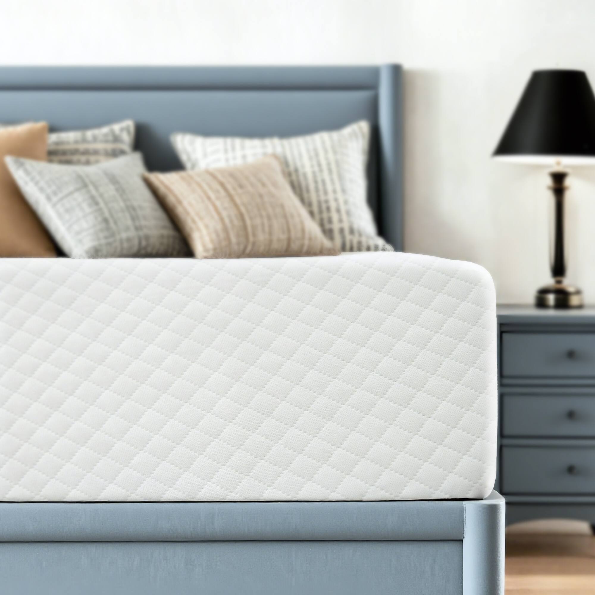 Left. Anysun - 10" Full Memory Foam Mattress, Gel-Infused Cooling Layer, High-Density Support, CertiPUR-US Certified, Roll-in-a-Box - White.