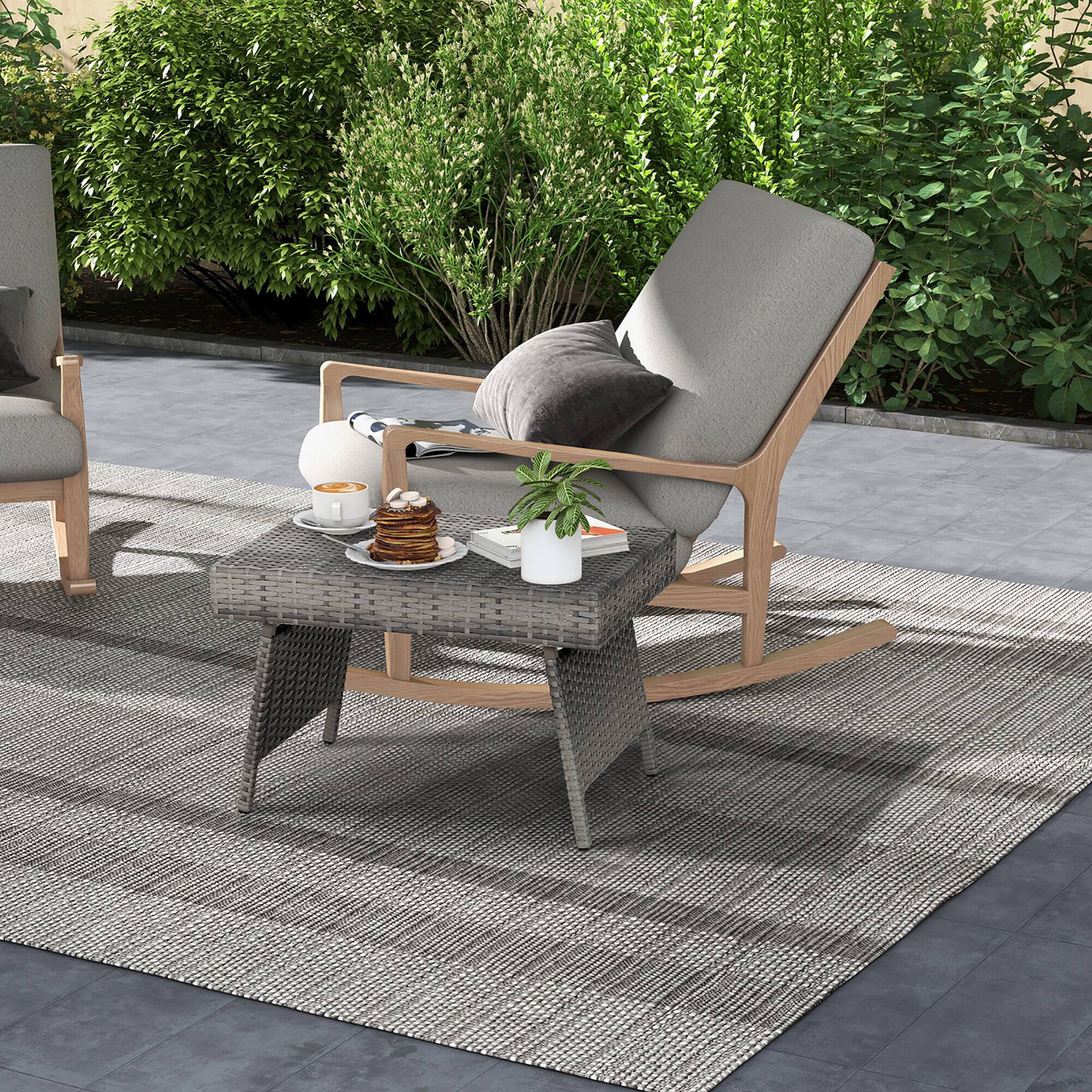 Alt View 3. Costway - Costway Patio Folding Rattan Wicker Side Table End Coffee Table Portable Garden Mix - Gray.