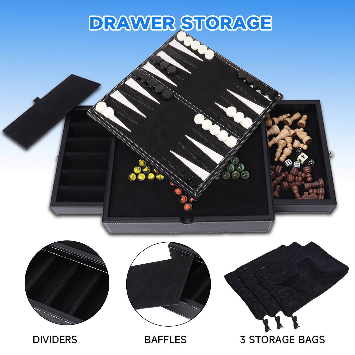 DRAWER STORAGE, DIVIDERS, BAFFLES, 3 STORAGE BAGS