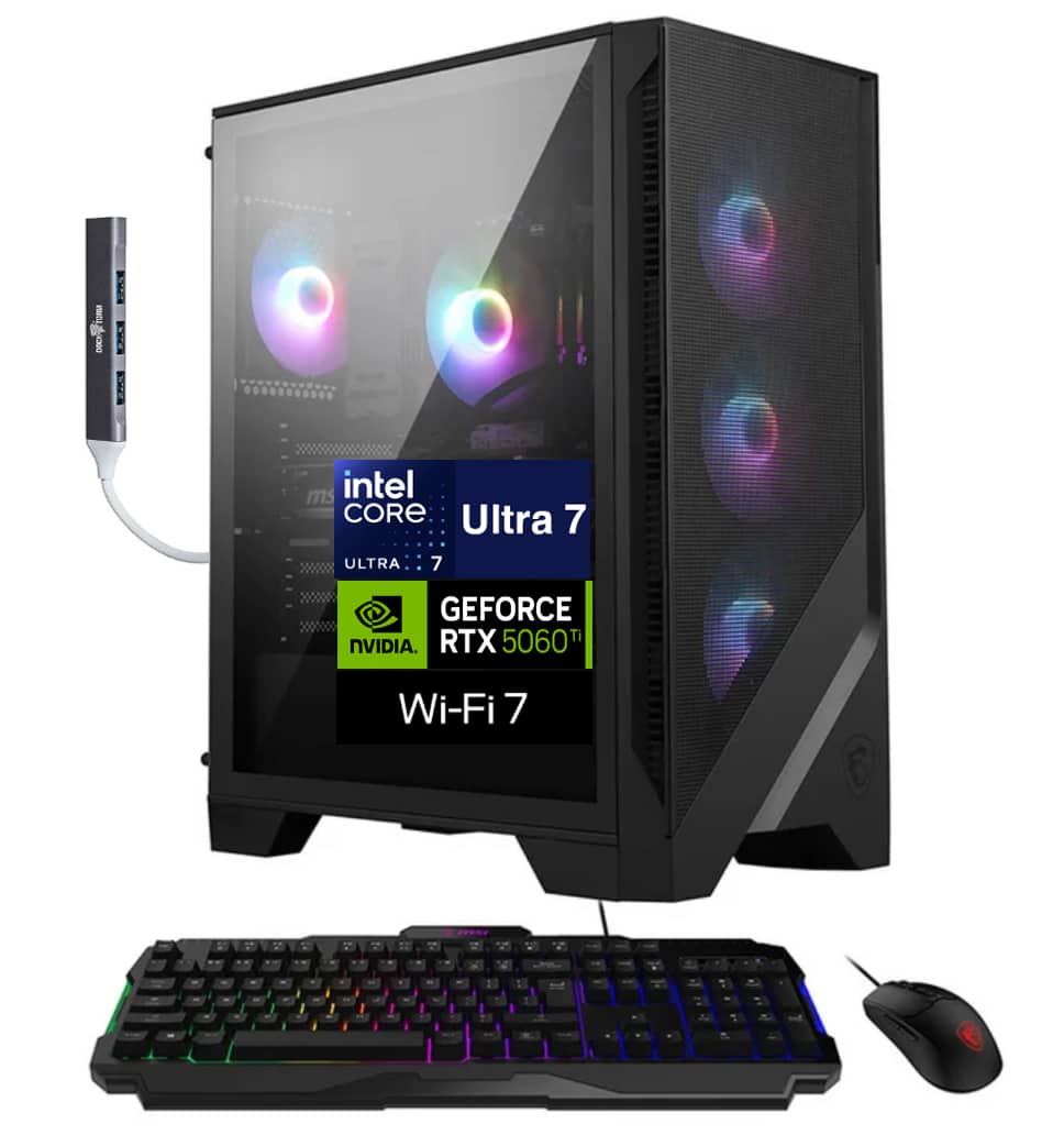MSI - Codex R2 AI 2nd Desktop PC (Intel Ultra 7-265, 64GB DDR5, 2TB PCIe SSD, Win 11 Pro) w/USB Hub - Black