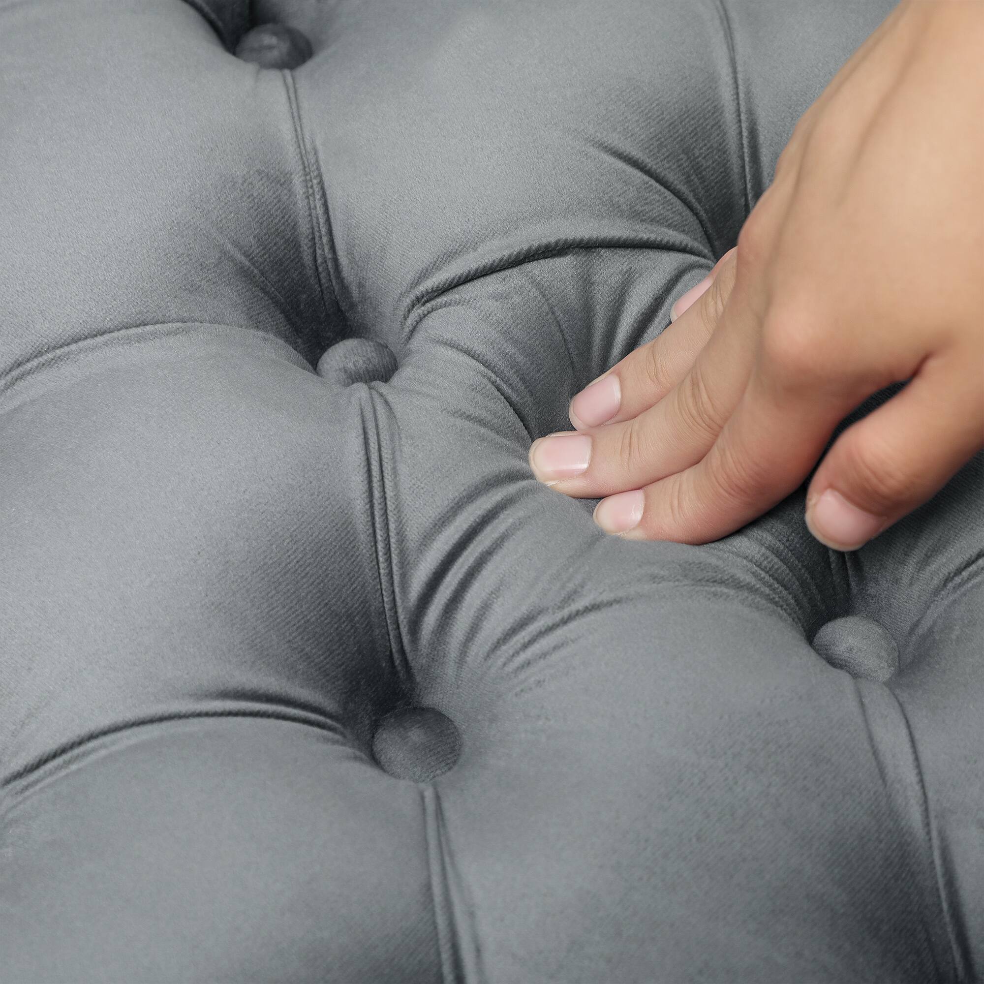 Alt View 7. Homcom - 31.5" Round Ottoman, Large Velvet-Feel Upholstered Foot Stool with Button Tufted Design and Padded Seat for Living Room - Dark Grey.