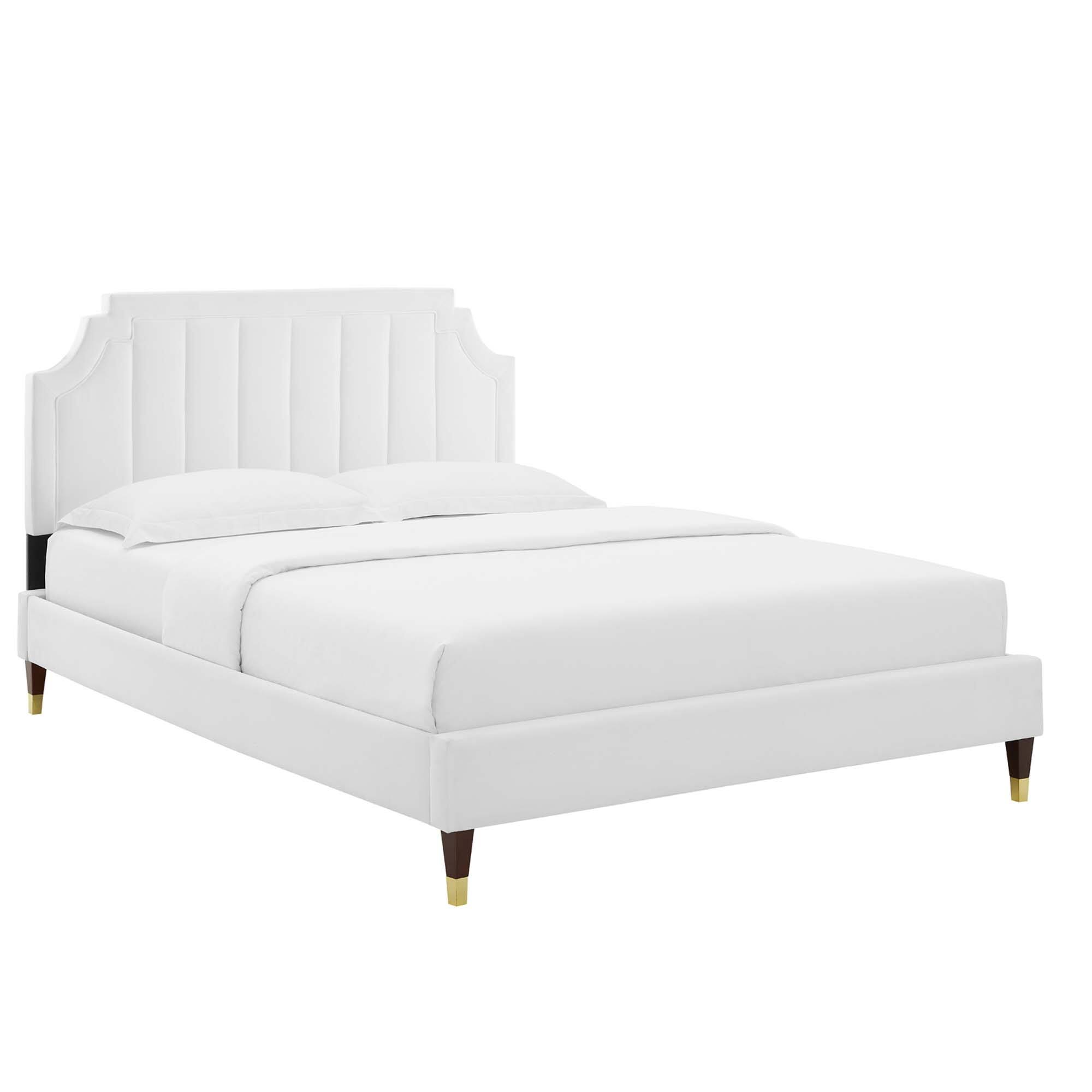 Angle. Modway - Celine Channel Tufted Performance Velvet King Platform Bed - Blue.