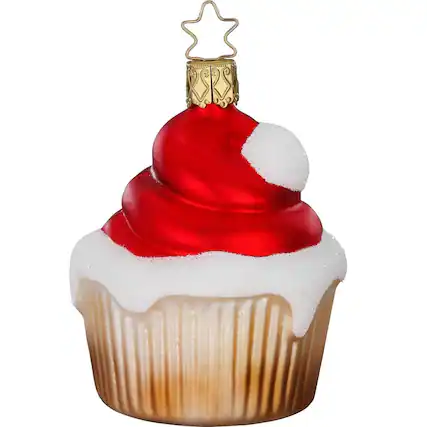 Front. Inge Glas - Inge Glas Christmas Cupcake Santa Hat German Glass Ornament FREE BOX 3.4 Inch - Red.