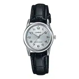 Casio - Women’s Silver Dial Analog Watch with Leather Strap - LTP-V001L-7BUDF - Black