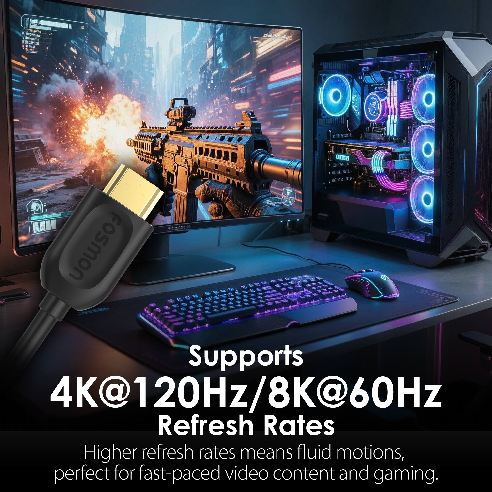 Supports 4K@120Hz/8K@60Hz Refresh Rates

Higher refresh rates mean fluid motions, perfect for fast-paced video content and gaming.