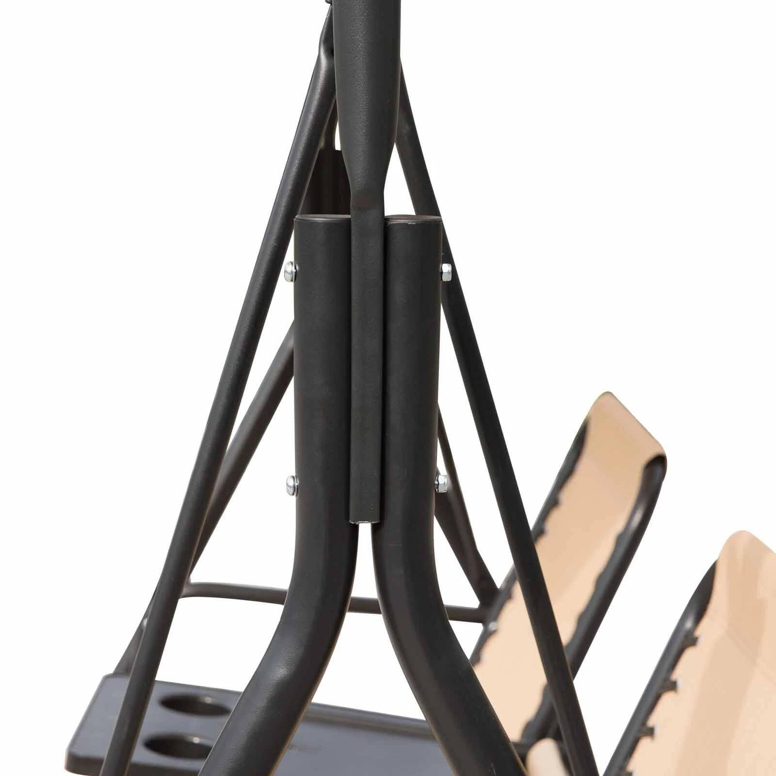 Alt View 1. Resenkos - Resenkos 2-Person Swing With Canopy, Storage, Cup Holder, Blue, Outdoor Porch Seating, Beige/Black.