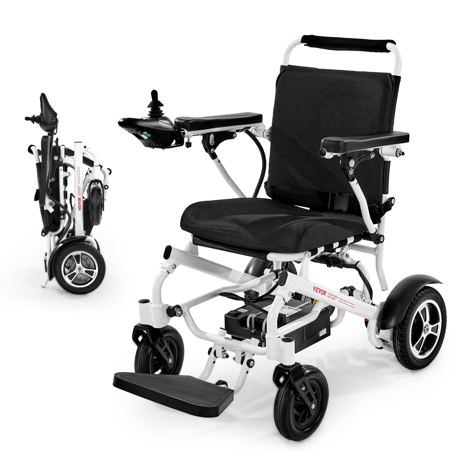VEVOR - Electric Wheelchair for Adults, 300lbs Capacity, Foldable & Lightweight Motorized Wheelchair, 13-Mile Long Travel Range - White