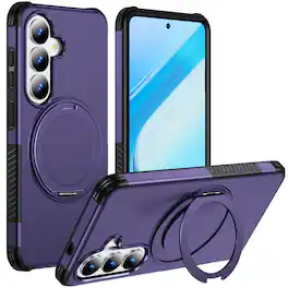 Dteck - Magnetic Shockproof Case for Samsung Galaxy S26, 360 Rotating Ring Stand Non Slip Cover with Raised Edge Protection - Deeppurple