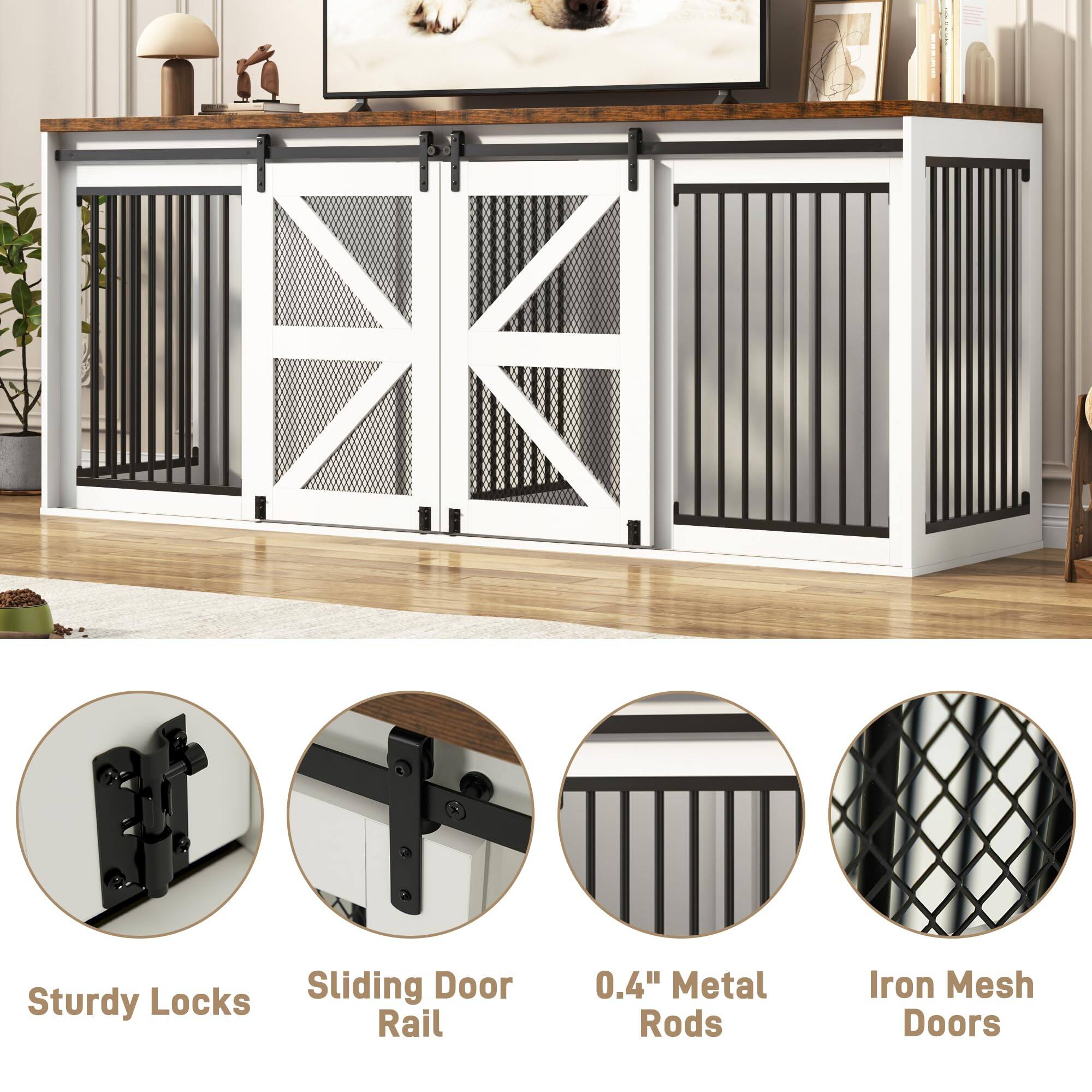 Sliding Door Sturdy Locks Rail 0.4" Metal Rods Iron Mesh Doors