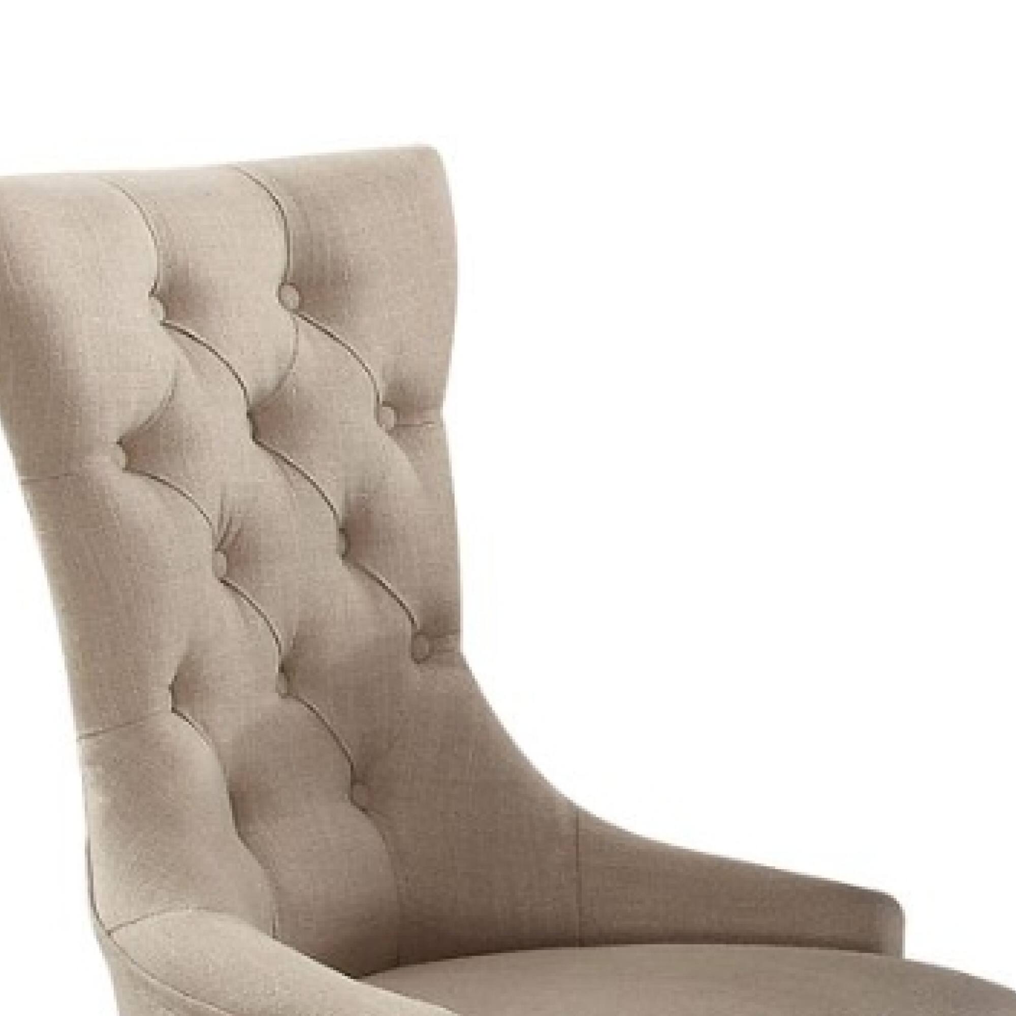 Back. GOODSILO - Beige Linen Upholstered Side Chair with Weathered Espresso Finish - Armless Dining Chair, Set of 2 - Beige+Espresso.