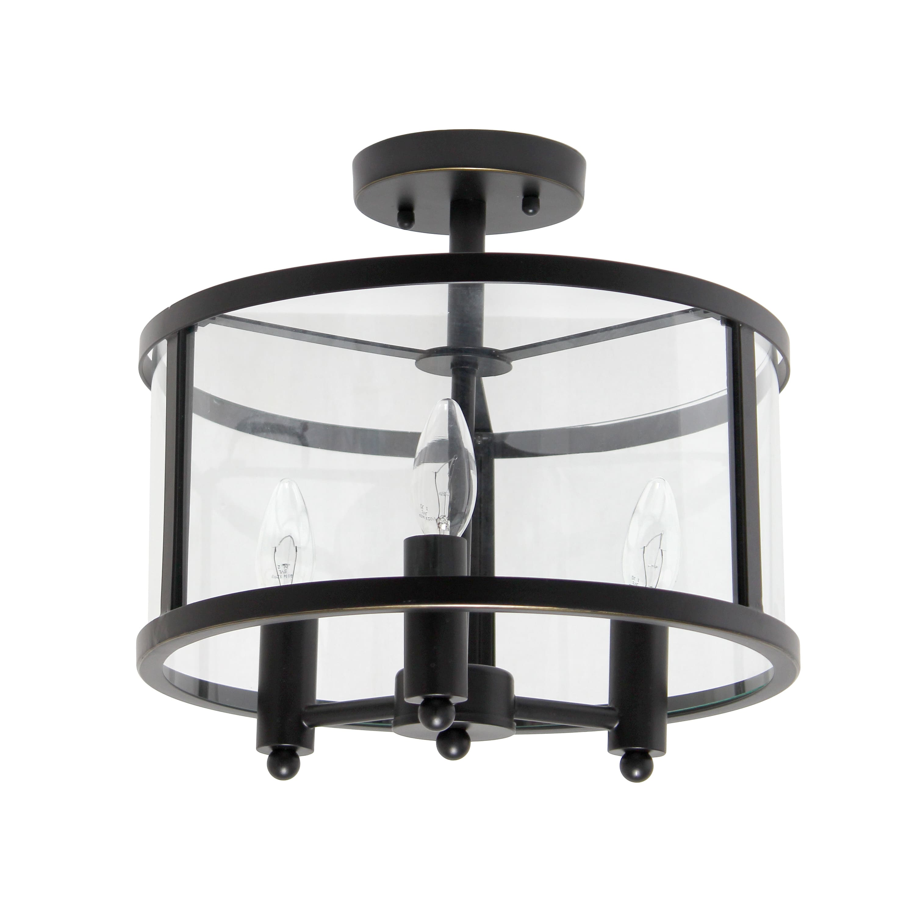 Front Zoom. Lalia Home - 3 Light Semi-flushmount Glass and Metallic Accented - Black.