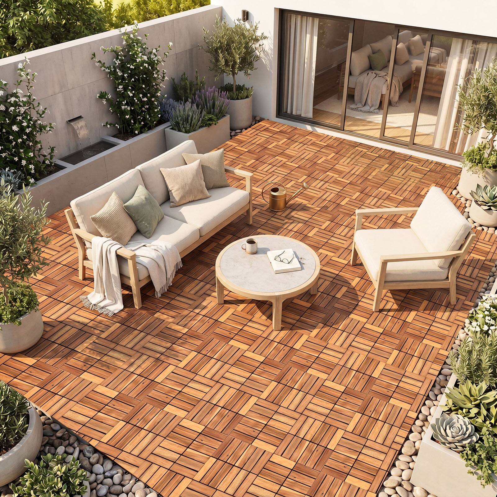 Alt View 2. Costway - Costway 12" x 12 Acacia Wood Interlocking Deck Tiles, 54 PCS Waterproof Flooring Tiles - Natural.